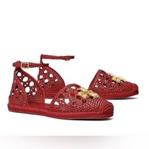 BRAND New tory burch w sz 7.5  Eleanor Woven Leather D'orsay Espadrille Sandals